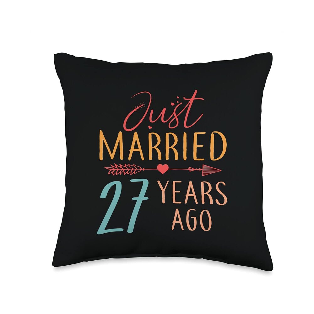 7645 Just Married 27 Years Ago Retro Couple 27th Anniversary Throw Pillow